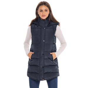 Women's Long Puffer Vest with Hood - S.E.B. By SEBBY - 1 of 4