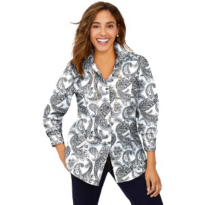 Jessica London Women's Plus Size Wrinkle-Free Stretch Poplin Shirt - 1 of 4
