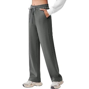 Pinspark Women's Wide Leg Sweatpants High Waisted Baggy Workout Sweat Pants Comfy Drawstring Athletic Pants with Pockets Dark Grey M - 1 of 4