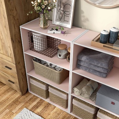 Light Pink 3-Tier Stackable Wood Kids Bookcase