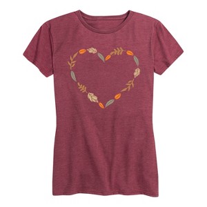 Women's - Instant Message - Fall Leaf Heart Short Sleeve Graphic T-Shirt - 1 of 4