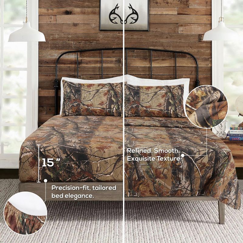 Realtree All Purpose Camo Sheet Set - Camouflage Printed Bedding - Easy Care Forest Theme Sheet Set for Bedroom, Hunting & Outdoor, 4 of 9