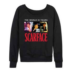Women's - Scarface - The World Is Yours- Women's French Terry Long Sleeve Shirt Lightweight French Terry Wide Neck Long Sleeve Shirt - 1 of 4