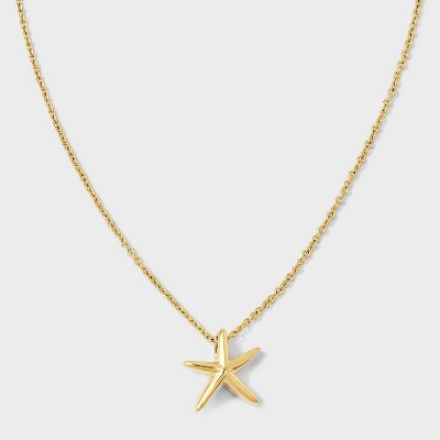 Tiny Tags 14K Gold Ion Plated Starfish Pendant Necklace - Gold