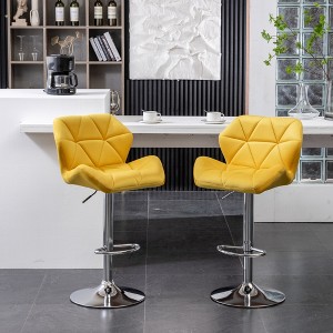 Velvet Diamond Tufted Swivel Adjustable Barstools, Set of 2 with Mid-Back and Footrest - 1 of 4