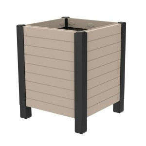 Tierra Verde 17-Inch x 17-Inch Flora Cube Planter Box with Tool-Free Connect System and Crafted From Recycled Materials,  for Patios or Decks, Khaki - 1 of 4