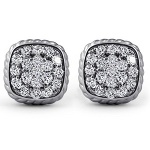 Pompeii3 1ct Pave Diamond Cushion Shape Studs Braided Border Earrings 14k White Gold - 1 of 4