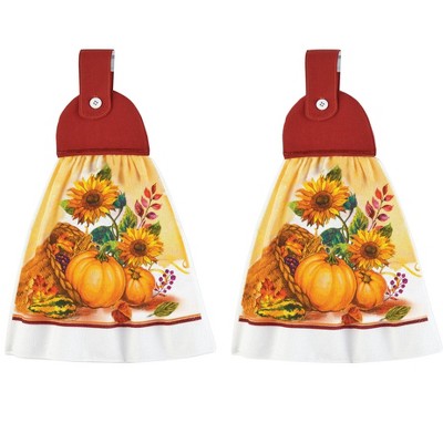 Collections Etc Autumn Harvest Hanging Towels - Set of 2 Orange