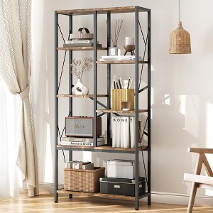 Bookshelf 5 Tier Bookcase Industrial Storage Shelf Vintage Display Rack with Open Shelves Rustic Standing Bookshelves - 1 of 4