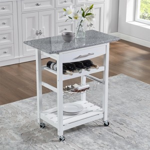 FONTOI Mobile Rolling Kitchen Island, Trolley Serving Cart with Underneath Drawer & Slide-Out Wire Storage Basket - 1 of 4