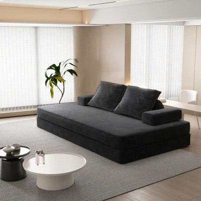 Hrinhom 86.6"W Multifunctional Convertible Sofa Bed,Modern Upholstered Sofa Couch With Pillows