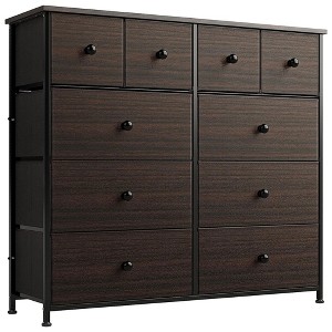 REAHOME 10-Drawer Steel Frame Bedroom Storage Organizer Chest Dresser with Waterproof Top, Adjustable Feet, and Wall Safety Attachment, Dark Brown - 1 of 4