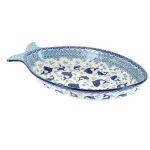 Blue Rose Polish Pottery E23 Ceramika Artystyczna Large Fish Dish - 1 of 2