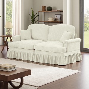 Elegant Mid-Century Chenille 2-Seater Sofa with Flared Arms, Skirt & Spindle Legs - 1 of 4