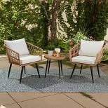 Haven Way 3pc Hermosa X-Design Aluminum & Wicker Outdoor Small Space Chat Set Tan/Black/White