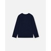Deux par Deux Girl Organic Cotton T-Shirt Dark Blue with Cat - 3 of 4