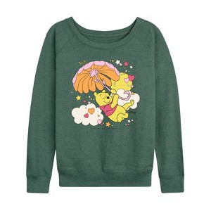 Women's - Winnie the Pooh - Carried Away Umbrella Clouds Lightweight French Terry Wide Neck Long Sleeve Shirt - 1 of 4