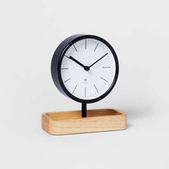 6.5" Desk Clock with Wood Tray - Threshold™