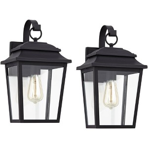 John Timberland Bellis Verde Modern Outdoor Wall Light Fixtures Set of 2 Textured Black Lantern Frame 15 1/4" Clear Glass for Post Exterior - 1 of 4