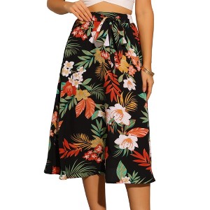 INSPIRE CHIC Women's Summer Floral Elastic Waist A-Line with Pocket Flowy Midi Skirt - 1 of 4