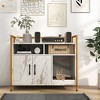 Tangkula Large Litter Box Enclosure Cat Wooden Storage Cabinet with 2 Doors Marble White - 2 of 4