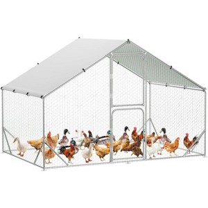 Large Metal Chicken Coop  Pen , Waterproof Tarp Cover, Outdoor Poultry Enclosure for Chickens, Ducks, Rabbits - 1 of 4