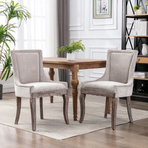 Kumasinova Set of 2 Side Dining Chair, Thickened Fabric Kitchen Chairs with Neutrally Toned Solid Wood Legs & Bronze Nail Head - 1 of 4