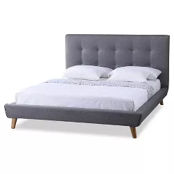 Full Jonesy Scandinavian Style Mid-Century Fabric Upholstered Platform Bed Gray - Baxton Studio