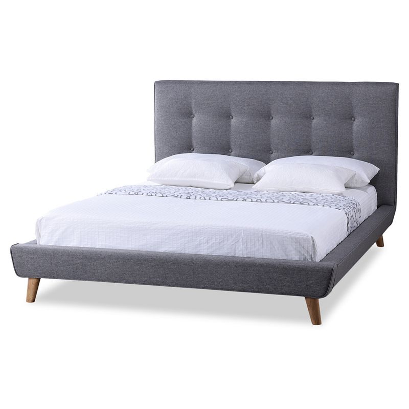 Jonesy Scandinavian Style Mid-Century Fabric Upholstered Platform Bed - Baxton Studio, 1 of 6