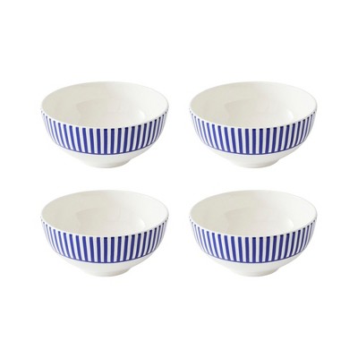 Spode Steccato Rimless Bowl, Set of 4 - 6.5 Inch Shallow Earthenware Serving Bowls with Oriental Border Design - Asian Style Tableware