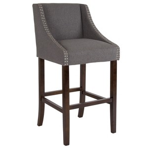 Emma and Oliver 30"H Transitional Upholstered Walnut Barstool with Accent Nails - 1 of 4