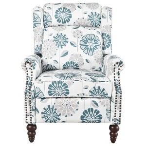 Christopher Knight Home Barnn 29.75" Upholstered Push Back Recliner Chair with Classic Wing Back, White/Blue - 1 of 4