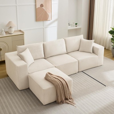 Sectional Couches Sofas, Modular Sectional Sofa with Deep Seat, Upholstered Chenille Convertible Sponge Compression Sofas, No Assembly Required