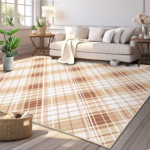 Geometric Machine Washable Rug with Rubber Backing for Living Room Lines Non-Slip Dining Room Rug Easy-Cleaning Floor Carpet for Bedroom Playroom - 1 of 4