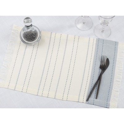 Light Blue and Beige Cotton Striped Rectangle Placemats, Set of 4