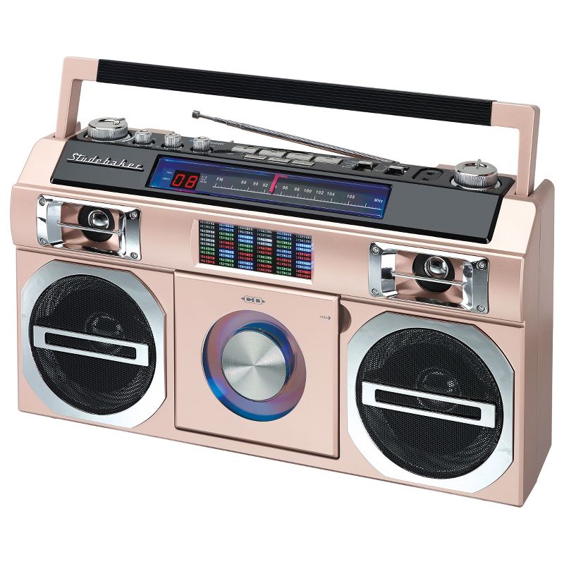 Studebaker SB2145 80's Retro Street Portable Bluetooth Boombox with FM Radio, CD Player, LED EQ and 10 Watts RMS Power, 1 of 6