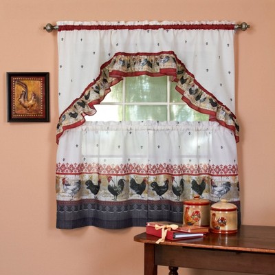 BrylaneHome Rooster Printed Tier & Swag Set