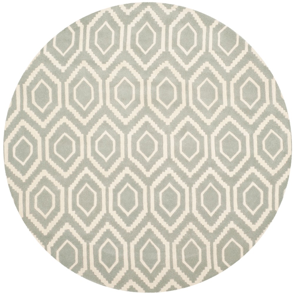 4' Round Geometric Tufted Area Rug Gray/Ivory - Safavieh