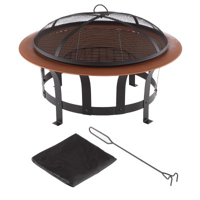 Nature Spring Outdoor Fire Pit With Grilling Grate And Log Poker - 30" Round