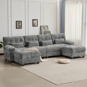 Modular Sectional Sofa with Ottomans, Chenille Fabric Sofa Couch with 4-Position Adjustable Backrest & Pillows - ModernLuxe - 1 of 4
