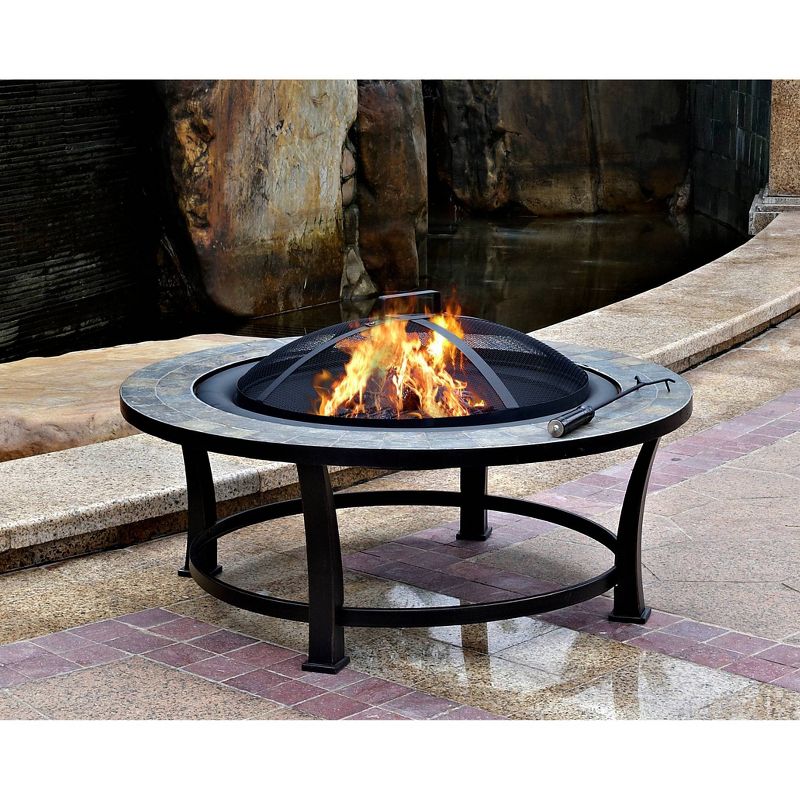 Wood Burning Fire Pit with Round Slate Table - AZ Patio Heaters, 4 of 5