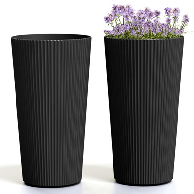VisioGear Planters, 23.6" Tall Planter for Outdoor, Round Decorative Planters for Indoor/Outdoor, Patio, Balcony, Black, 13"*13"*23.6"