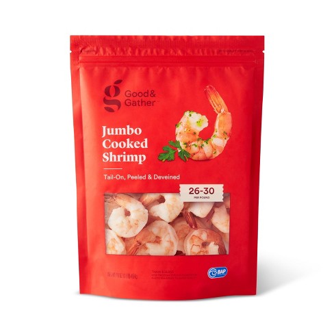 Great Catch Cooked Peeled and Deveined Tail-On Jumbo Shrimp, 26-30ct /lb