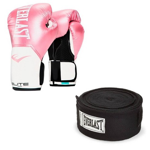 Black Everlast Elite Pro Boxing Gloves Size 12 Black and 120 Inch Hand Wraps 