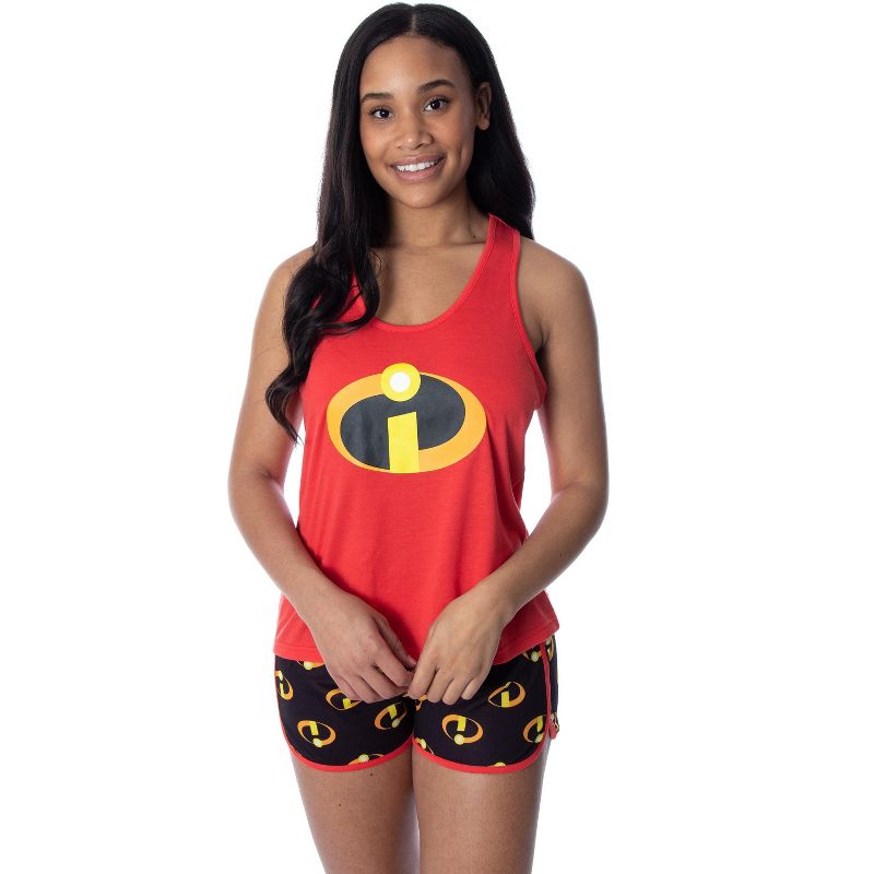 Disney Women's The Incredibles Logo Racerback Tank and Shorts Pajama Set Red, 1 of 6