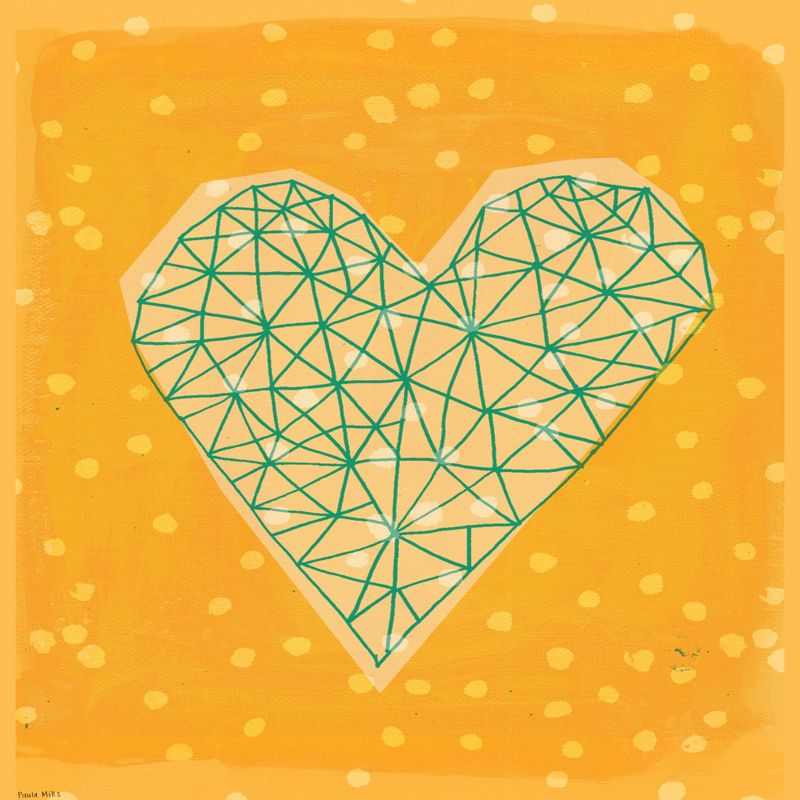 Americanflat 71" x 74" Shower Curtain, Geometric Heart In Yellow by Paula Mills, 3 of 9