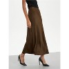 Women's Satin Maxi Skirt - High Waist A-Line Long Skirt for Elegant Office Wear Coffee Brown - 2 of 4