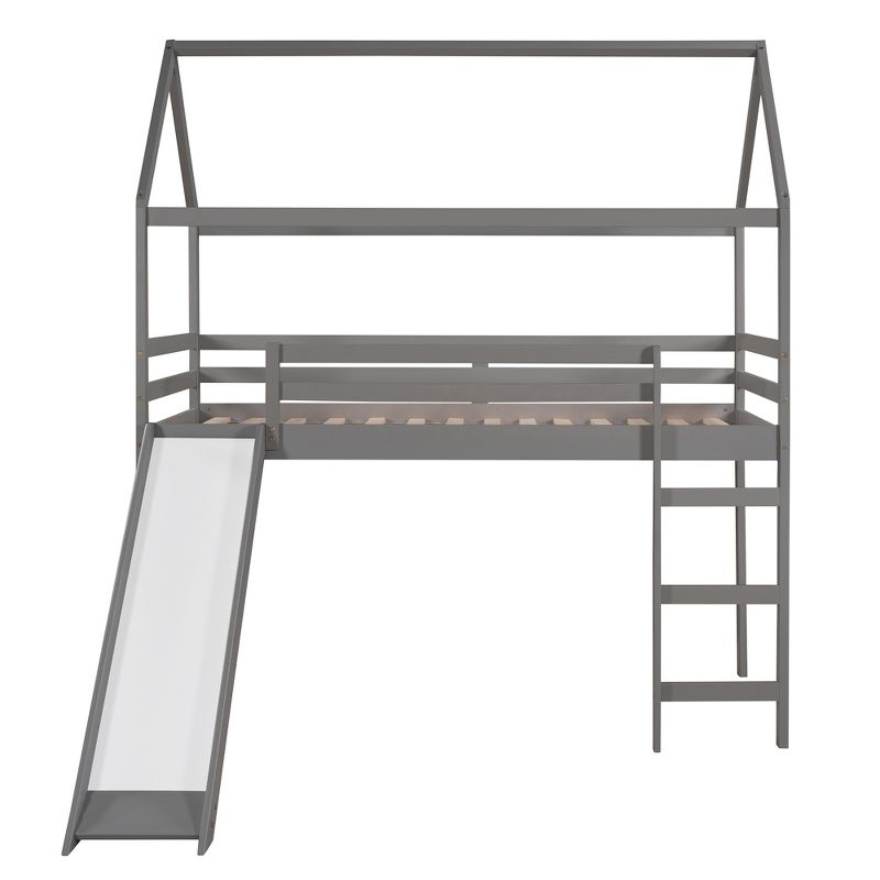 House Shape Twin Size Loft Bed with Slide, Gray - ModernLuxe, 5 of 12