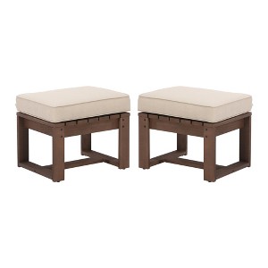 YARDSIGHT 2-Piece Outdoor Wooden Ottomans with Removable Cushions, Multi-Functional Footrests & Side Tables for Patio, Garden & Backyard Seating - 1 of 4