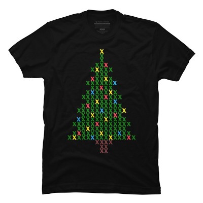 Men's Design By Humans Christmas Tree Cross Stitch By BettySue T-Shirt